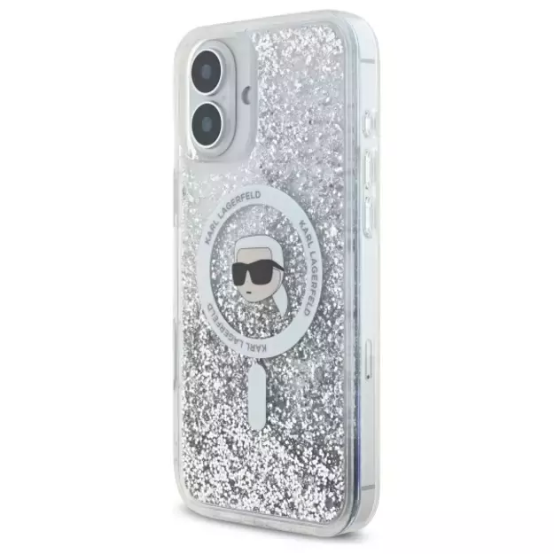 Karl Lagerfeld Liquid Glitter Karl Head Magsafe Case for iPhone 16 Plus - Clear 1