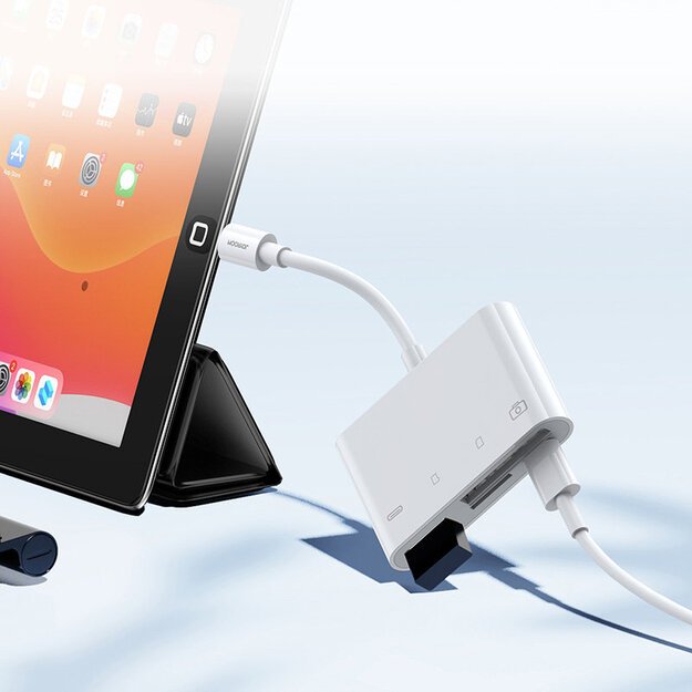 Joyroom S-H142 Lightning OTG HUB - USB-A 3.2 / Lightning / SD, TF card reader - white 3