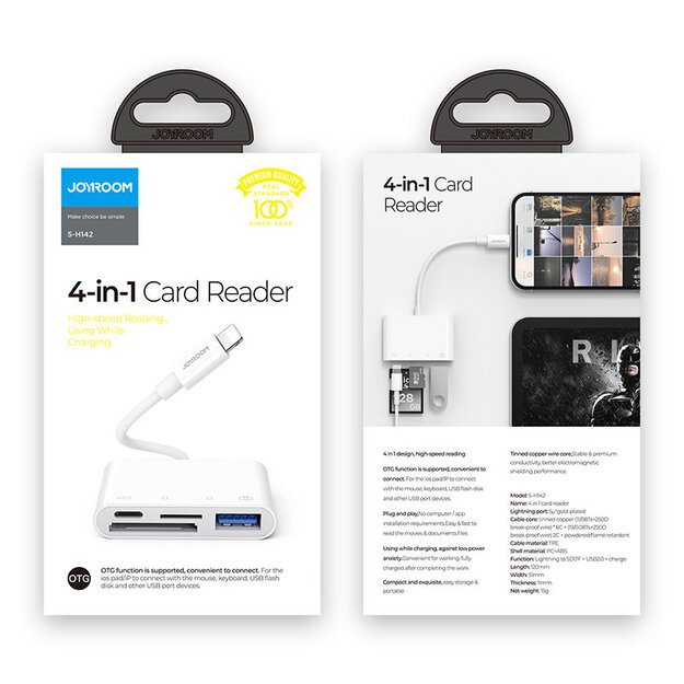 Joyroom S-H142 Lightning OTG HUB - USB-A 3.2 / Lightning / SD, TF card reader - white 4
