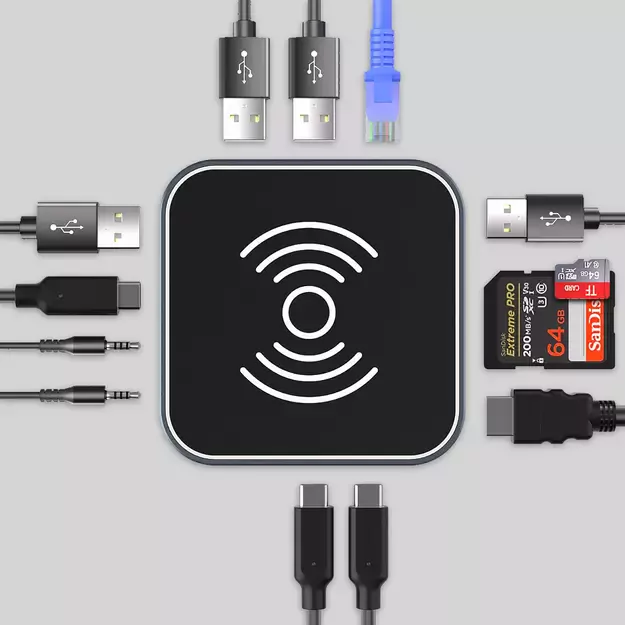 Hub USB-C 12 in 1 Wozinsky WHBC09Y8S multifunctional, with wireless charging function, aluminum, with 15 cm cable - gray 9