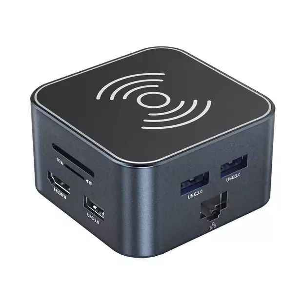 Hub USB-C 12 in 1 Wozinsky WHBC09Y8S multifunctional, with wireless charging function, aluminum, with 15 cm cable - gray 2