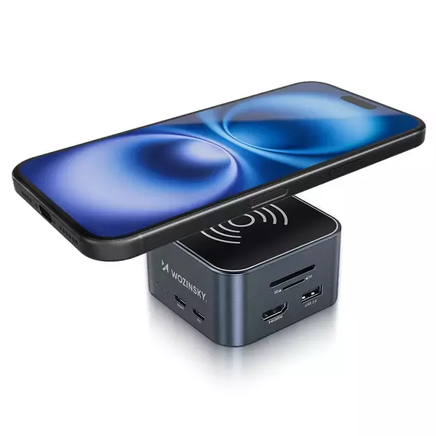 Hub USB-C 12 in 1 Wozinsky WHBC09Y8S multifunctional, with wireless charging function, aluminum, with 15 cm cable - gray 4