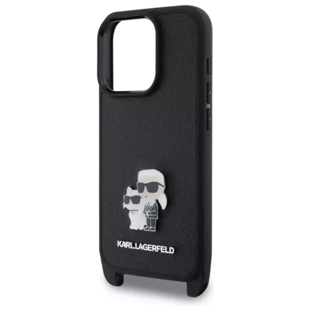 Karl Lagerfeld Saffiano Karl&amp Choupette Metal Pin CBDY Strap iPhone 16 Pro Case - Black 8