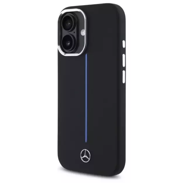 Mercedes Silicone Blue Stripe MagSafe iPhone 16 Case - Black 8