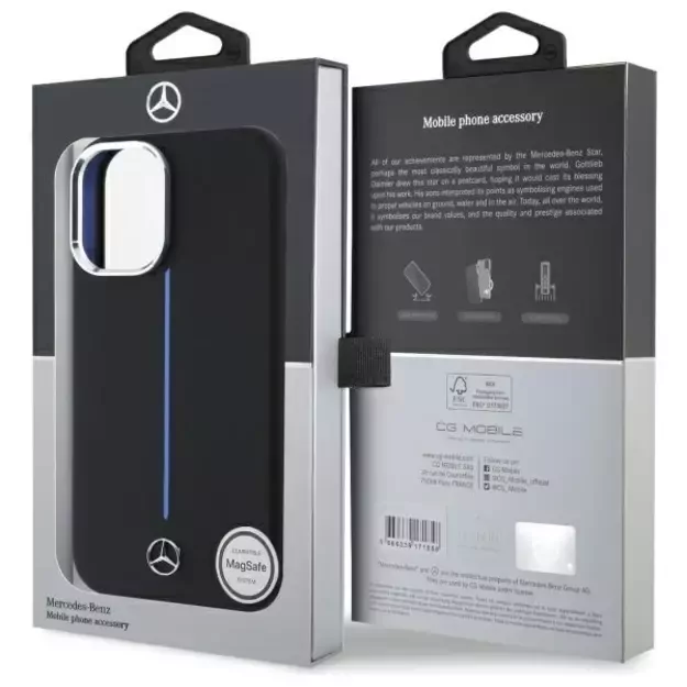 Mercedes Silicone Blue Stripe MagSafe iPhone 16 Case - Black 14