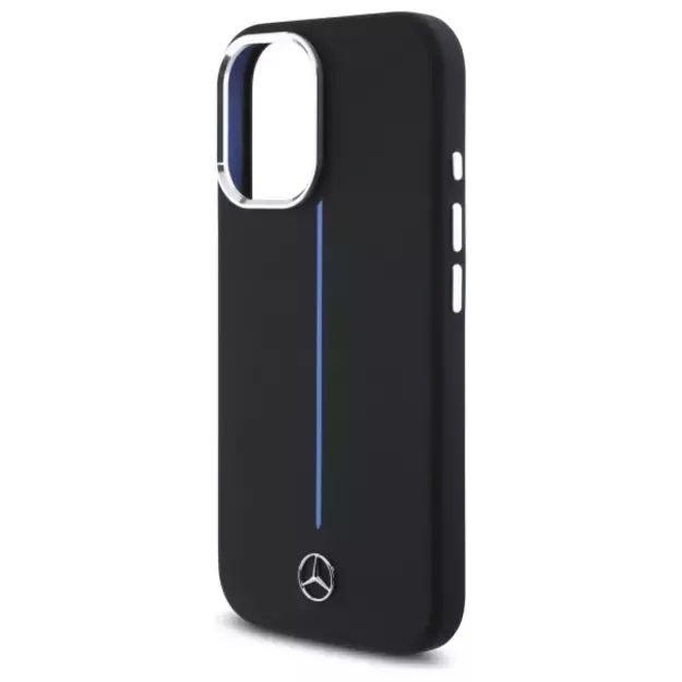 Mercedes Silicone Blue Stripe MagSafe iPhone 16 Case - Black 12