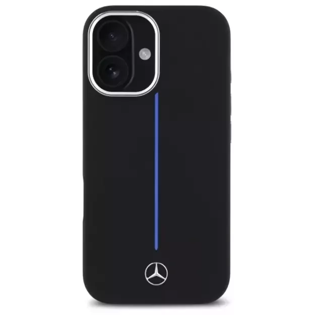 Mercedes Silicone Blue Stripe MagSafe iPhone 16 Case - Black 9