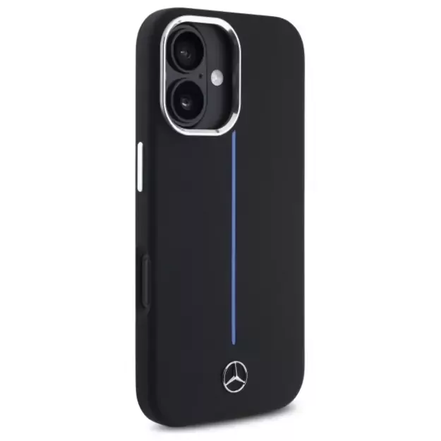 Mercedes Silicone Blue Stripe MagSafe iPhone 16 Case - Black 10
