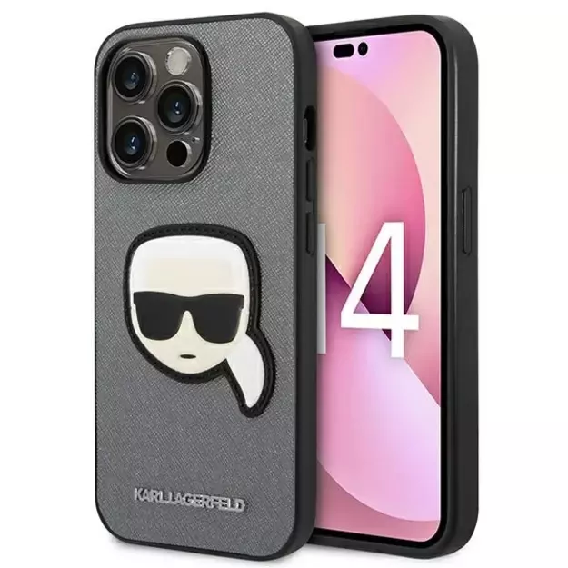 Karl Lagerfeld KLHCP14XSAPKHG iPhone 14 Pro Max 6,7  srebrny/silver hardcase Saffiano Karl`s Head Patch