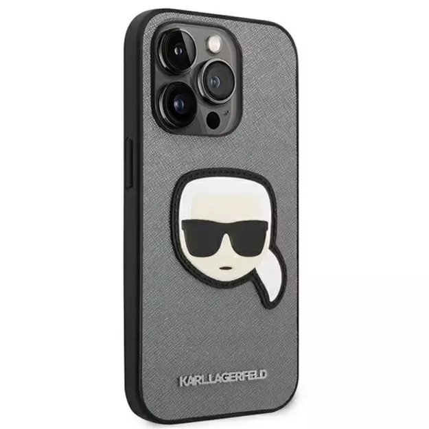 Karl Lagerfeld KLHCP14XSAPKHG iPhone 14 Pro Max 6,7  srebrny/silver hardcase Saffiano Karl`s Head Patch 10