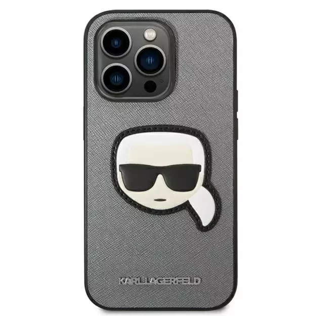 Karl Lagerfeld KLHCP14XSAPKHG iPhone 14 Pro Max 6,7  srebrny/silver hardcase Saffiano Karl`s Head Patch 9