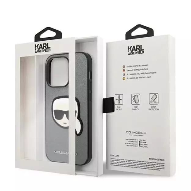 Karl Lagerfeld KLHCP14XSAPKHG iPhone 14 Pro Max 6,7  srebrny/silver hardcase Saffiano Karl`s Head Patch 14