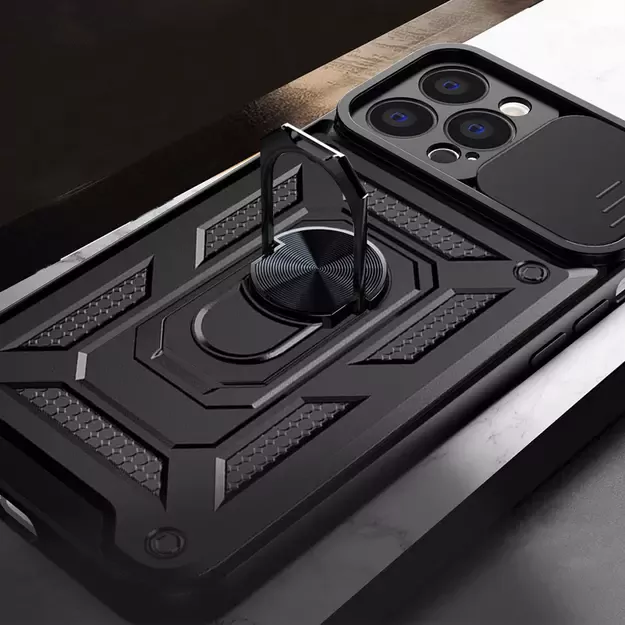 Hybrid Armor Camshield case for iPhone 13 Pro Max armored case with camera cover black 13