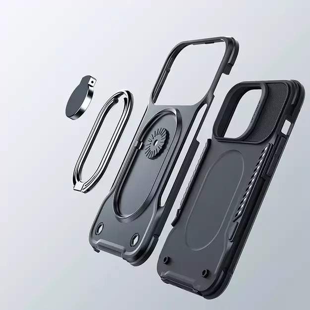 Joyroom Dual Hinge case for iPhone 14 Plus armored case with a stand and a ring holder black 13