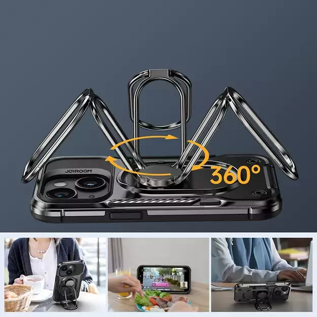 Joyroom Dual Hinge case for iPhone 14 Plus armored case with a stand and a ring holder black 16