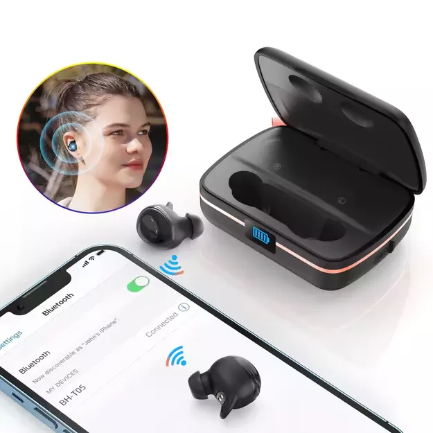 Choetech TWS wireless headphones waterproof with solar panel and built-in 2500mAh powerbank black (BH-T05) 11