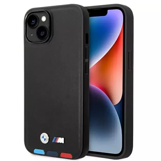 Case BMW BMHMP14M22PTDK iPhone 14 Plus 6.7 &quot black / black Leather Stamp Tricolor Magsafe