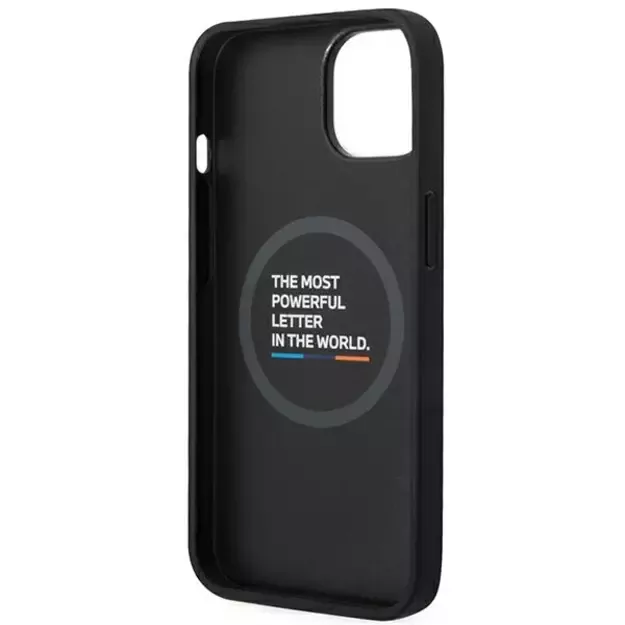 Case BMW BMHMP14M22PTDK iPhone 14 Plus 6.7 &quot black / black Leather Stamp Tricolor Magsafe 13