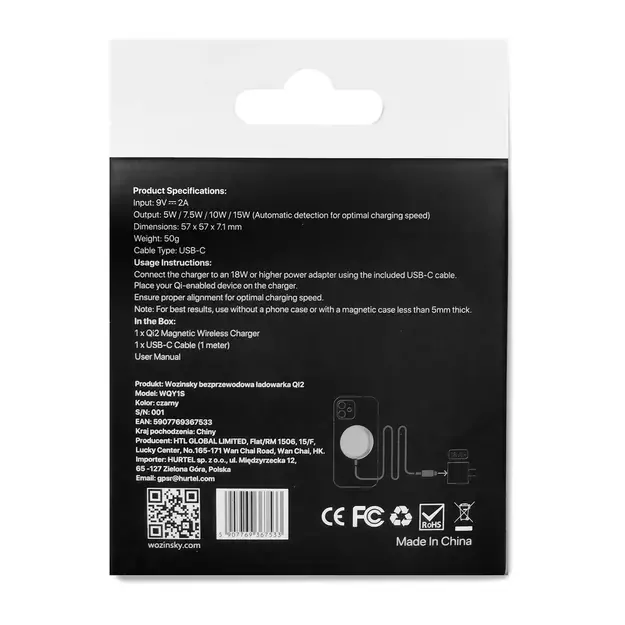 Wozinsky 15W Wireless Qi2 Inductive Charger - Black 11