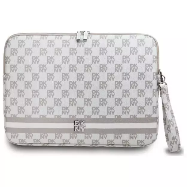 DKNY Sleeve Checkered Pattern Printed Stripes 16&quot  Laptop Case - Beige