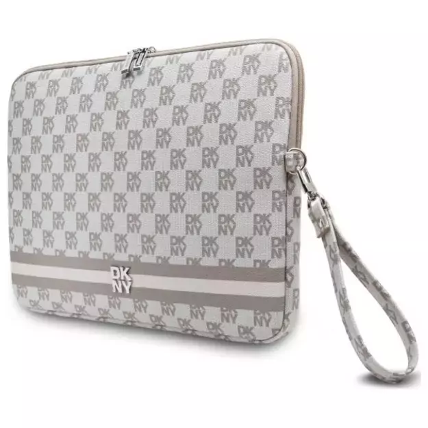 DKNY Sleeve Checkered Pattern Printed Stripes 16&quot  Laptop Case - Beige 3