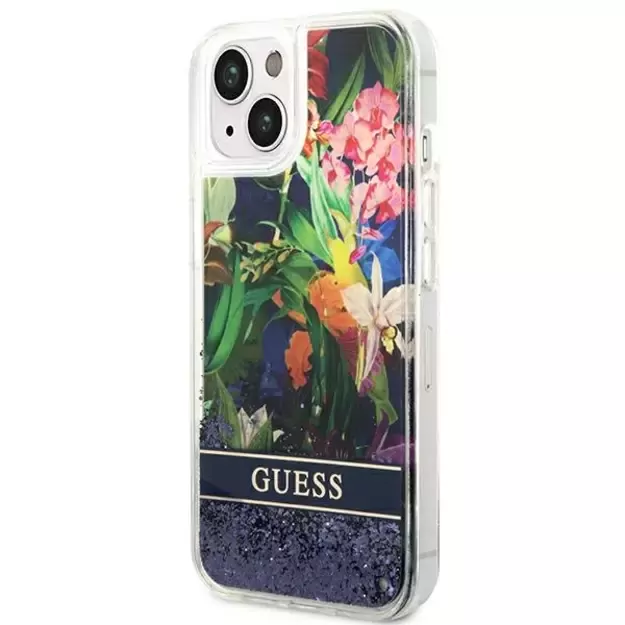 Guess GUHCP14SLFLSB iPhone 14 6.1 &quot blue / blue hardcase Flower Liquid Glitter 1