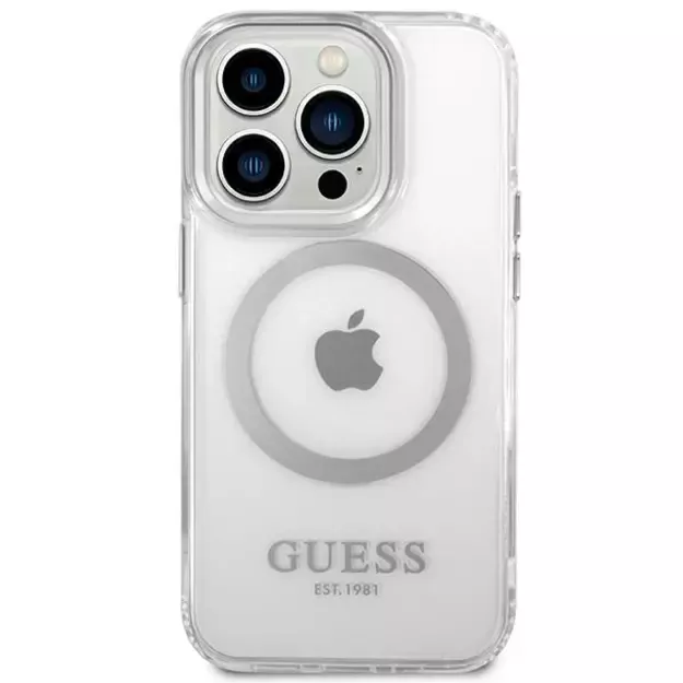 Guess GUHMP14LHTRMS iPhone 14 Pro 6.1&quot  silver/silver hard case Metal Outline Magsafe 2