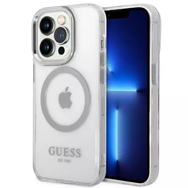 Guess GUHMP14LHTRMS iPhone 14 Pro 6.1&quot  silver/silver hard case Metal Outline Magsafe