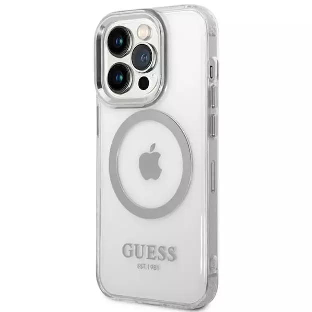 Guess GUHMP14LHTRMS iPhone 14 Pro 6.1&quot  silver/silver hard case Metal Outline Magsafe 1