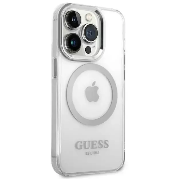 Guess GUHMP14LHTRMS iPhone 14 Pro 6.1&quot  silver/silver hard case Metal Outline Magsafe 3