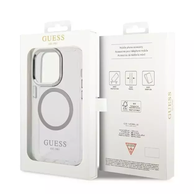 Guess GUHMP14LHTRMS iPhone 14 Pro 6.1&quot  silver/silver hard case Metal Outline Magsafe 7
