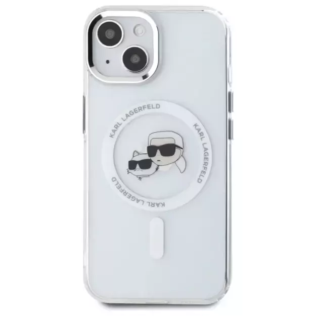 Karl Lagerfeld IML Metal Karl&amp Choupette Head MagSafe iPhone 15 Case - White 2