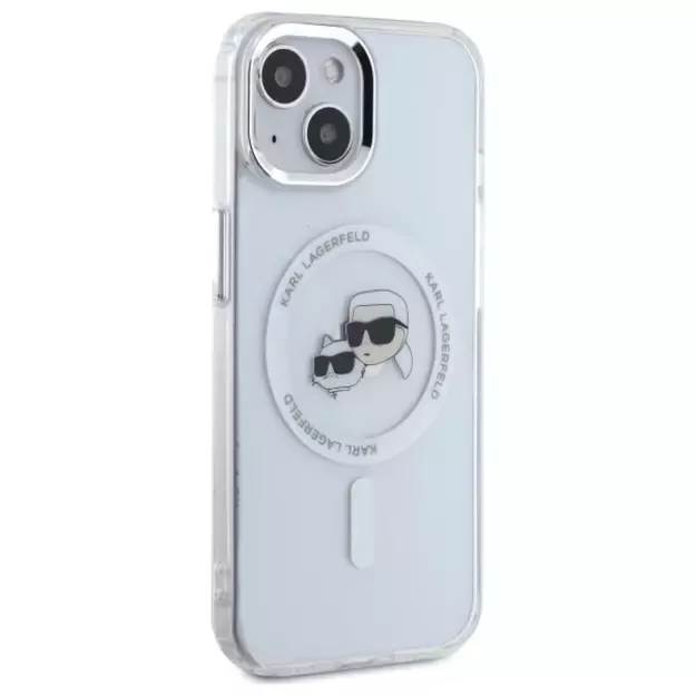 Karl Lagerfeld IML Metal Karl&amp Choupette Head MagSafe iPhone 15 Case - White 3