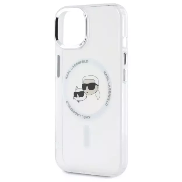 Karl Lagerfeld IML Metal Karl&amp Choupette Head MagSafe iPhone 15 Case - White 5