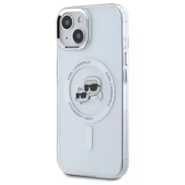 Karl Lagerfeld IML Metal Karl&amp Choupette Head MagSafe iPhone 15 Case - White 1