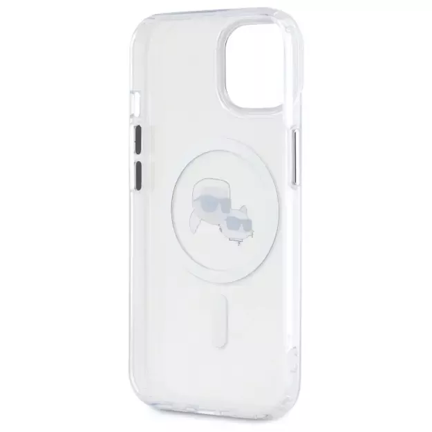 Karl Lagerfeld IML Metal Karl&amp Choupette Head MagSafe iPhone 15 Case - White 6
