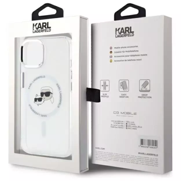 Karl Lagerfeld IML Metal Karl&amp Choupette Head MagSafe iPhone 15 Case - White 7