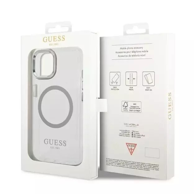 Guess GUHMP14SHTRMS iPhone 14 6.1&quot  silver/silver hard case Metal Outline Magsafe 7
