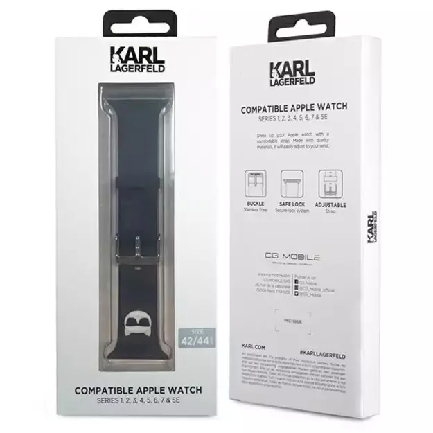 Karl Lagerfeld KLAWLSLCK Apple Watch Strap 42/44 / 45mm black / black strap Silicone Choupette Heads 3