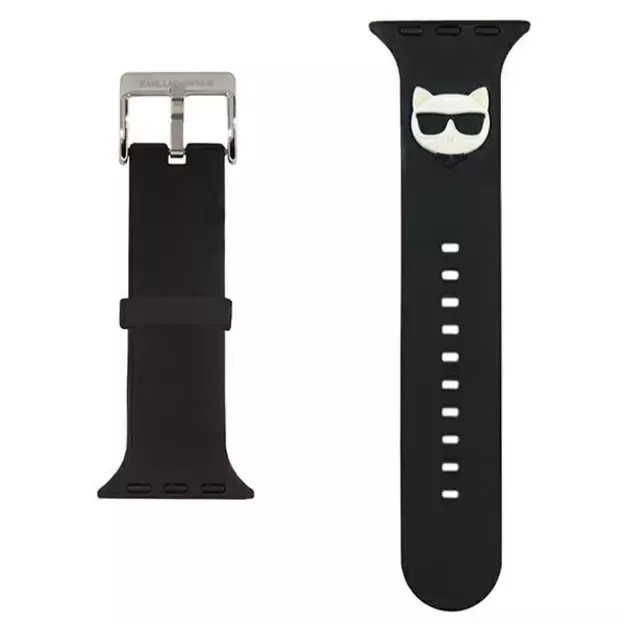 Karl Lagerfeld KLAWLSLCK Apple Watch Strap 42/44 / 45mm black / black strap Silicone Choupette Heads 1