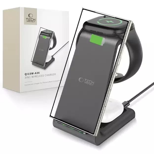 Tech-Protect QI15W-A36 3in1 Charging Station for Android - Black