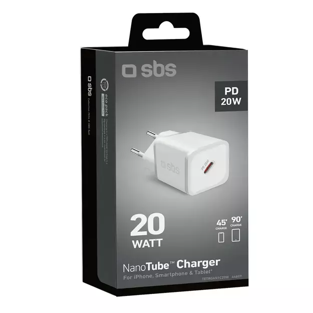 SBS TETRGAN1C20W 20W GaN Wall Charger with Power Delivery - White 1
