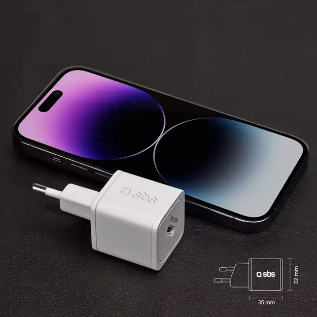 SBS TETRGAN1C20W 20W GaN Wall Charger with Power Delivery - White 7