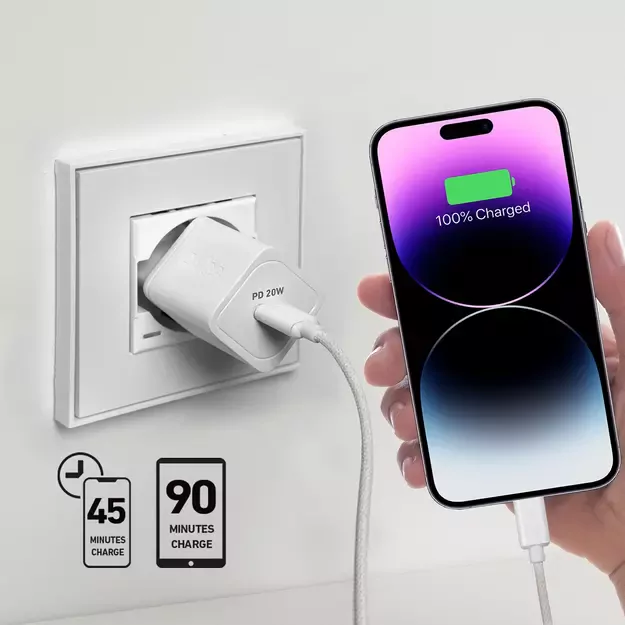 SBS TETRGAN1C20W 20W GaN Wall Charger with Power Delivery - White 5