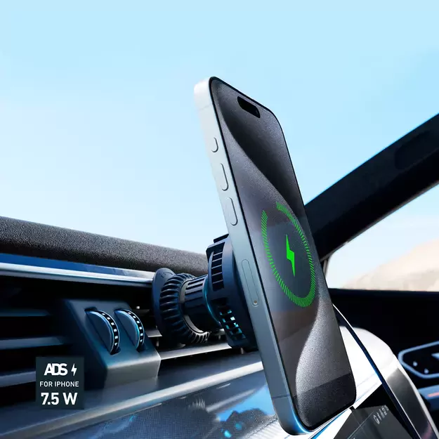 Smartphone holder with inductive charger SBS TESUPFANWIR15W 15W for air vent, with cooling - black 24