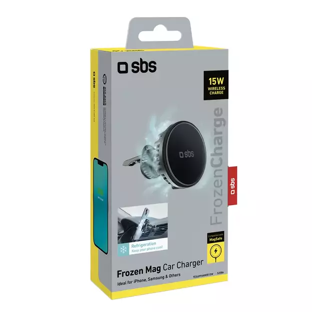 Smartphone holder with inductive charger SBS TESUPFANWIR15W 15W for air vent, with cooling - black 14