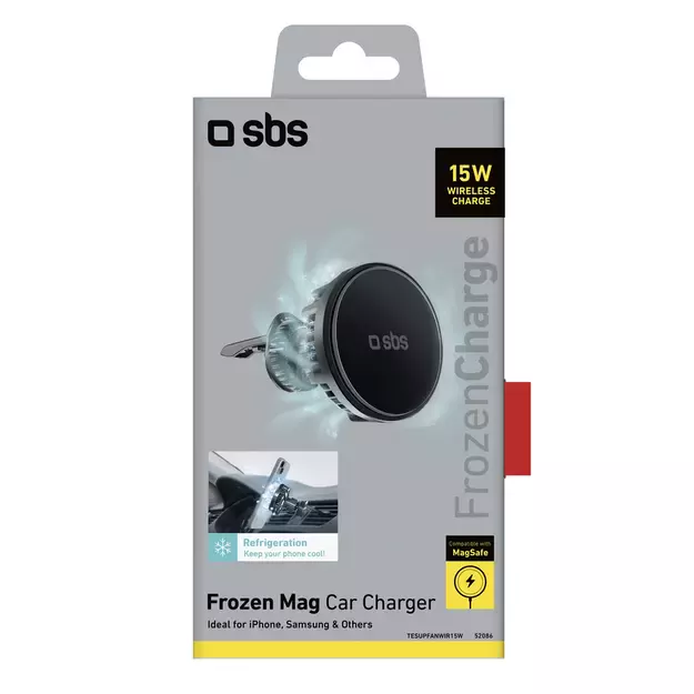 Smartphone holder with inductive charger SBS TESUPFANWIR15W 15W for air vent, with cooling - black 15
