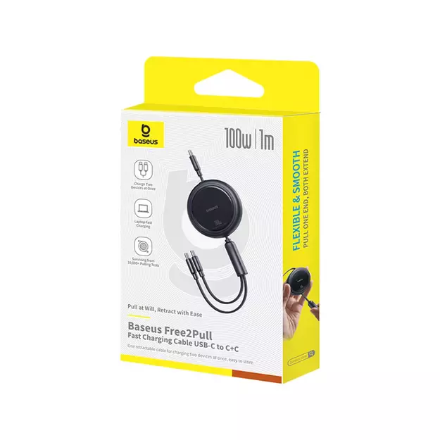 Baseus Bright Mirror Series USB-C Retractable Cable - 2 x USB-C 100W 1m - Black 4