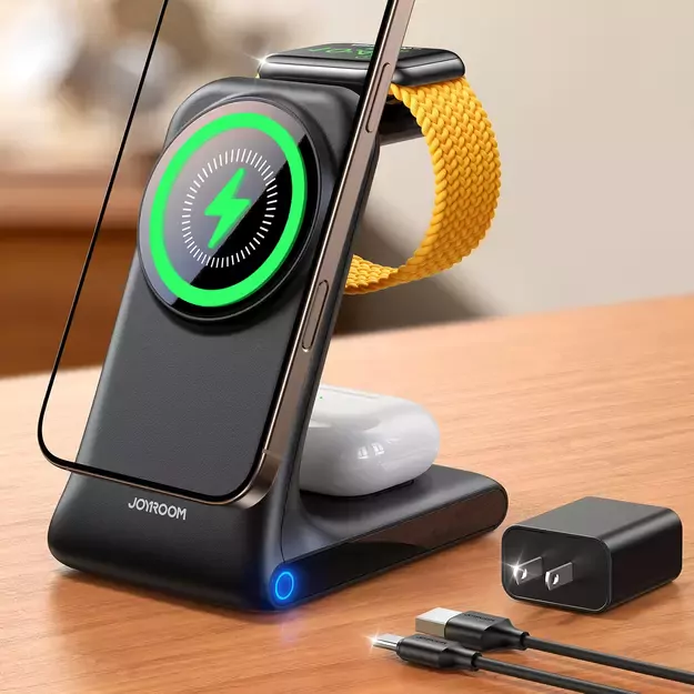 Joyroom JR-W15 Wireless Charger 3 in 1 Charging Station with MagSafe - Black 3