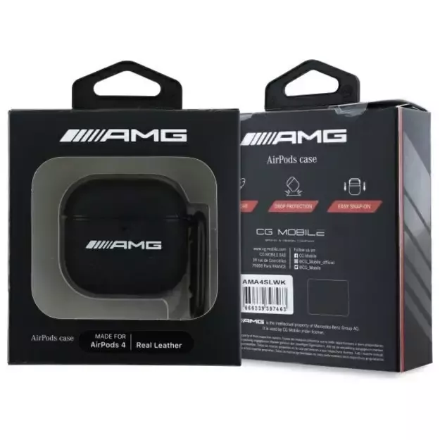 AMG Leather White Logo Case for AirPods 4 - Black / White 2